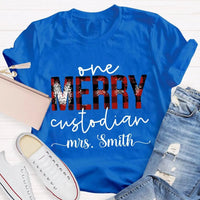 Custom Janitor Holiday Shirt, Personalized One Merry Custodian Christmas T-Shirt, Custodial Staff Graphic Tee Xmas Present