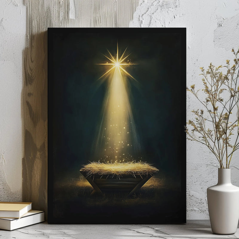 Star of Bethlehem Canvas Print, Nativity Manger Canvas Wall Art, Holy Light Religious Christmas Canvas, Christian Home Wall Decor Present