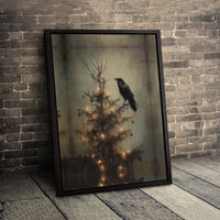Dark Academia Holiday Canvas Decor, Gothic Raven Christmas Tree Canvas Art, Moody Winter Raven Canvas Print, Spooky Xmas Goth Lover Present