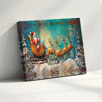 Rustic Reindeer Holiday Wall Art, Vintage Santa Claus Sleigh Canvas Print, Festive Christmas Painting Canvas, Winter Holiday Wall Decor Present