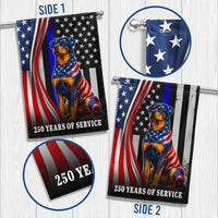 Rottweiler Thin Blue Line Garden Flag | 250 Years of Service Patriotic Dog | Double-Sided Weather-Resistant Polyester | Police Support Gift