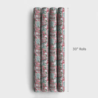Pastel House Holiday Gift Wrap, Pink Winter Village Wrapping Paper, Whimsical Snowman Christmas Wrapping Paper, Comfy Winter Gift Wrap