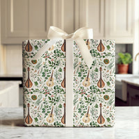 Musical Instrument Holiday Gift Wrap Roll, Watercolor Guitar Wrapping Paper, Vintage Lute Christmas Wrapping Paper, Music Lover Gift Wrap