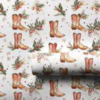Cowboy Boots Holiday Gift Wrap, Western Christmas Wrapping Paper, Rustic Country Xmas Gift Wrapping Paper, Winter Holly Present Paper Roll