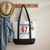 Survived 67 Bruh Teacher's Out Class Dismissed Color-blocked Canvas Bag