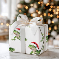 Santa Hat Lizard Gift Wrap, Iguana Christmas Wrapping Paper, Watercolor Reptile Wrapping Paper, Humorous Animal Holiday Wrapping Paper