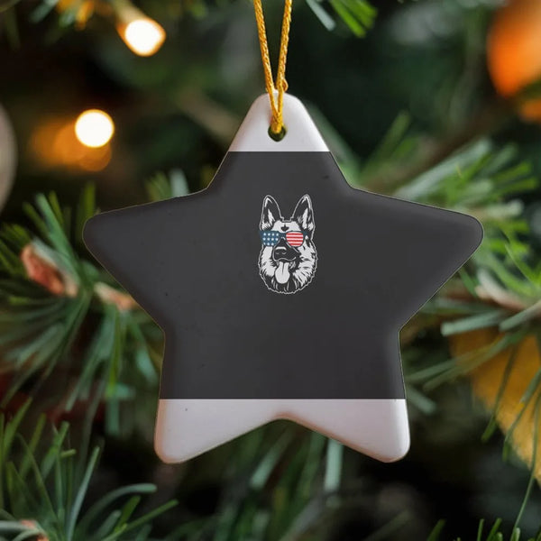 USA Flag Sunglasses Dog Ornament, German Shepherd Patriotic Star Ceramic Ornament, German Shepherd Christmas Tree Decor, Dog 