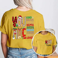 Custom Name Holiday Educator Shirt, Personalized Christmas Teacher T-Shirt, Two Sided Festive Graphic Tee, Xmas Teacher Season Present