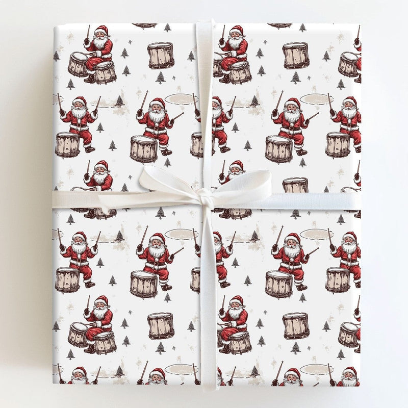Drumming Santa Claus Gift Wrap, Drummer Santa Christmas Wrapping Paper, Vintage Musician Wrapping Paper, Drummer Holiday Wrapping Paper