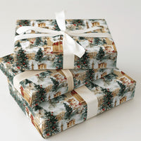 Eiffel Tower Winter Gift Wrap Roll, Parisian Christmas Wrapping Paper, Watercolor Paris Cityscape Wrapping Paper, Holiday Travel Gift Wrap