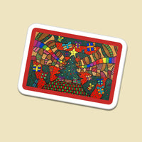 Colorful Folk Art Holiday Fridge Magnet, Christmas Tree Magnet, Presents and Stockings Die Cut Decor, Festive Present for Christmas Lovers