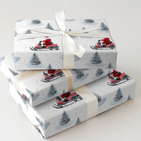 Winter Pine Trees Gift Wrap, Santa Claus on Red Snowmobile Wrapping Paper, Watercolor Christmas Wrapping Paper, Holiday Present Paper