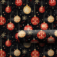 Red Gold Holiday Gift Wrap, Watercolor Christmas Ornament Wrapping Paper, Traditional Xmas Wrapping Paper, Holiday Supply