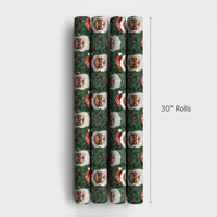 Green Holiday Pine Gift Wrap, Watercolor Black Santa Wrapping Paper, Inclusive Santa Claus Wrapping Paper, Festive Christmas Gift Wrap Roll