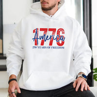 1776 America Hoodie | 250 Years of Freedom Patriotic Graphic Design | Soft Cotton-Polyester Blend | Gift for American History Enthusiast
