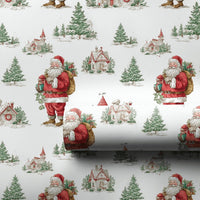 Nostalgic Winter Village Gift Wrap, Vintage Santa Claus Christmas Wrapping Paper, Retro Christmas Town Wrapping Paper, Holiday Present Paper