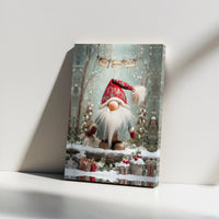 Snowy Winter Woodland Forest Print, Christmas Gnome Canvas Wall Art, Adorable Holiday Gnome Poster, Festive Digital Download Home Decor