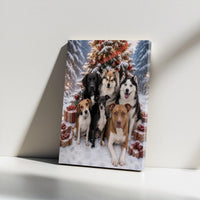 Holiday Dogs Christmas Tree Wall Art, Christmas Dog Pack Portrait Canvas, Snowy Winter Dog Canvas Print, Festive Pet Wall Decor