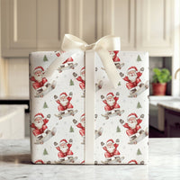 Snowy Tree Santa Gift Wrap, Skateboarding Santa Wrapping Paper, Whimsical Christmas Wrapping Paper, Adorable Skater Santa Present Wrap