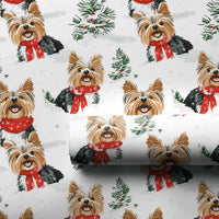 Festive Winter Yorkie Gift Wrap, Yorkshire Terrier Wrapping Paper, Red Scarf Holiday Dog Wrapping Paper, Adorable Puppy Christmas Gift Wrap