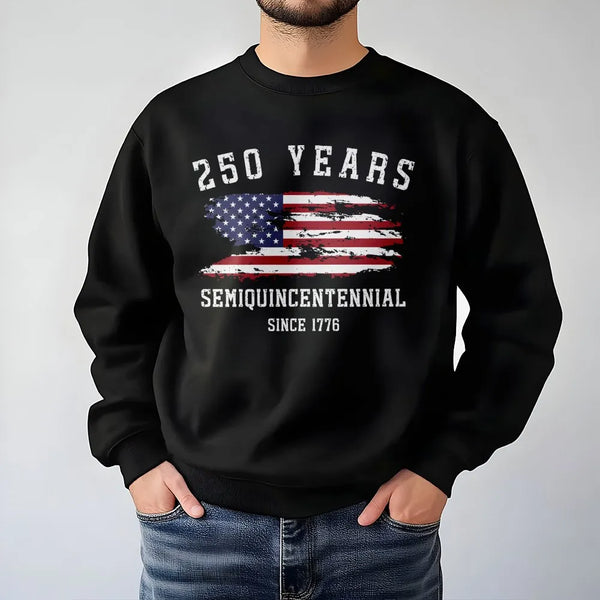 USA 250 Years Semiquincentennial Sweatshirt | Distressed American Flag Graphic | Premium Cotton Blend | Patriotic 4th of July Apparel Gift