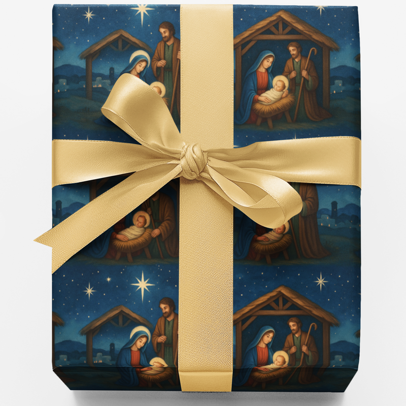 Holy Family Watercolor Gift Wrap, Nativity Christmas Wrapping Paper, Christian Religious Wrapping Paper, Bethlehem Holiday Gift Wrap Roll