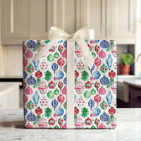 Holiday Ornament Gift Wrap, Watercolor Christmas Wrapping Paper, Colorful Xmas Tree Wrapping Paper, Festive Winter Holiday Gift Wrap Roll