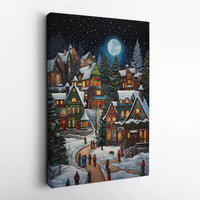Whimsical Snowy Winter Poster, Christmas Village Wall Art, Holiday Night Landscape Print, Festive Seasonal Decor Digital Download Present