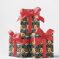 Christmas Dog Wreath Gift Wrap, Flat-Coated Retriever and Shiba Inu Wrapping Paper, Adorable Puppy Holiday Wrapping Paper, Pet Lover Xmas Wrap