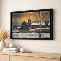 Snowy Red Church Winter Print, Christmas Village Canvas Wall Art, Festive Holiday Digital Download, Seasonal Wall Art Decor Present