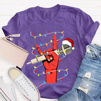 Festive Singer Holiday Graphic Tee, Christmas Microphone Santa Hat Shirt, Music Lover Christmas T-Shirt, Vocalist Musician Xmas Present
