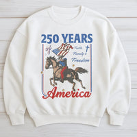 250 Years America Sweatshirt | Patriotic Eagle on Horseback with Flag Design | Soft Cotton Polyester Blend | Gift for History and Freedom Lovers