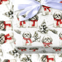 Winter Dog Gift Wrap, Shih Tzu Christmas Wrapping Paper, Adorable Puppy Holiday Wrapping Paper, Festive Pet Gift Wrap, Xmas Present Paper