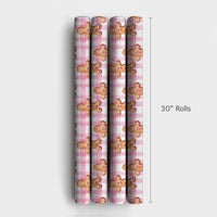 Watercolor Holiday Cookie Gift Wrap, Pink Gingham Gingerbread Man Wrapping Paper, Adorable Christmas Wrapping Paper, Sweet Present Packaging