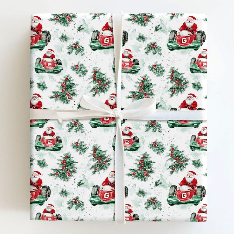 Letter G Number 2 Gift Wrap, Santa Vintage Race Car Wrapping Paper, Watercolor Trees Holiday Paper, Festive Christmas Wrapping Paper Roll