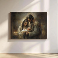 Holy Family Mary Joseph Baby Jesus Print, Nativity Scene Canvas Wall Art, Christian Christmas Wall Decor, Nativity Digital Download