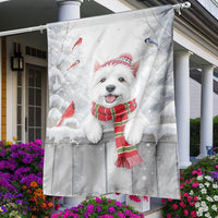 Winter Cardinal House Flag, Westie Dog House Flag, Christmas Dog House Flag, Snow Scene Garden Flag, Dog Lover Holiday Yard Banner