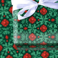 Folk Art Christmas Gift Wrap, Red Poinsettia Wrapping Paper, Vintage Floral Holiday Wrapping Paper, Botanical Xmas Gift Wrapping Paper