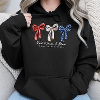 America 250 Years Hoodie | Patriotic Coquette Bow Design Red White Blue | Cotton-Polyester Blend Comfort | Gift for July 4th Celebration
