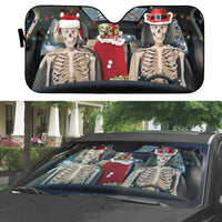 Holiday Windshield Sun Shade, Christmas Skeleton Couple Car Sunshade, Winter Gothic Auto Sunshade, Festive Sun Shade, Car Lover Present