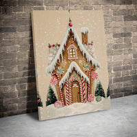 Candy Cane Holiday Print, Gingerbread House Christmas Wall Art Digital Download, Printable Festive Canvas Poster, Adorable Xmas Home Decor