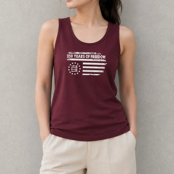 USA Flag 250 Years of Freedom Tank Top | Vintage 1776-2026 Patriotic Distressed Graphic | Soft Lightweight Breathable Fabric | 4th of July Independence Day Gift
