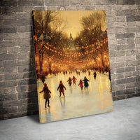 Christmas Lights Park Canvas Print, Winter Ice Skating Canvas Wall Art, Festive Winter Scene Canvas, Holiday Wall Decor, Seasonal Xmas Present