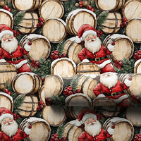 Rustic Holiday Bourbon Gift Wrap, Santa Whiskey Barrel Christmas Wrapping Paper, Vintage Santa Claus Wrapping Paper