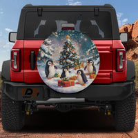 Winter Holiday Present Giving Penguins Tire Cover, Penguin Christmas Spare Tire Cover, Festive Xmas Tree Decor for Jeep SUV Truck RV