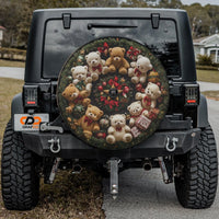 Festive Christmas Holiday Wheel Cover, Teddy Bear Wreath Spare Tire Cover, Adorable Winter Decor Tire Cover for Jeep SUV Truck