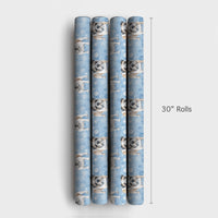 Watercolor Winter Dog Gift Wrap, English Bulldog Wrapping Paper, Adorable Bulldog Holiday Wrapping Paper, Blue Snowflake Christmas Gift Wrap