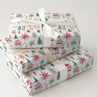 Watercolor Travel Wrapping Paper, World Landmarks Christmas Wrapping Paper, Festive Reindeer Gift Wrap, Global Winter Holiday Wrapping Paper