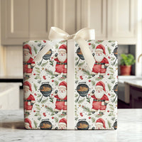 Santa Grilling Gift Wrap, BBQ Santa Wrapping Paper, Kettle Grill Santa Christmas Paper, Barbecue Present Wrap