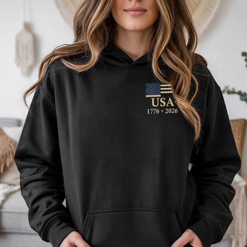 America 250 Years Hoodie | USA Flag 1776-2026 Commemorative Design | Soft Cotton-Polyester Blend | Patriotic Gift for History Lovers